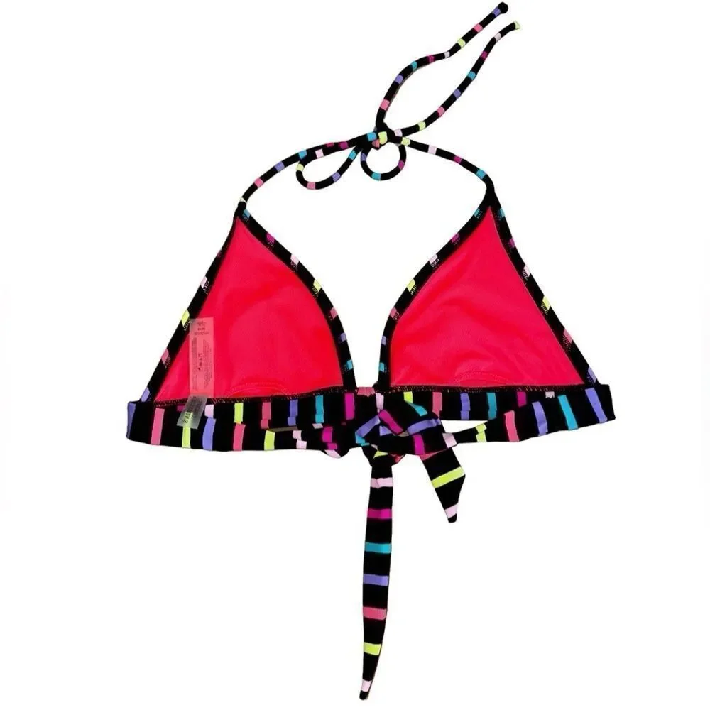 Victoria's Secret Women's Multi Color Black Stripe Halter Top Swimsuit - Medium